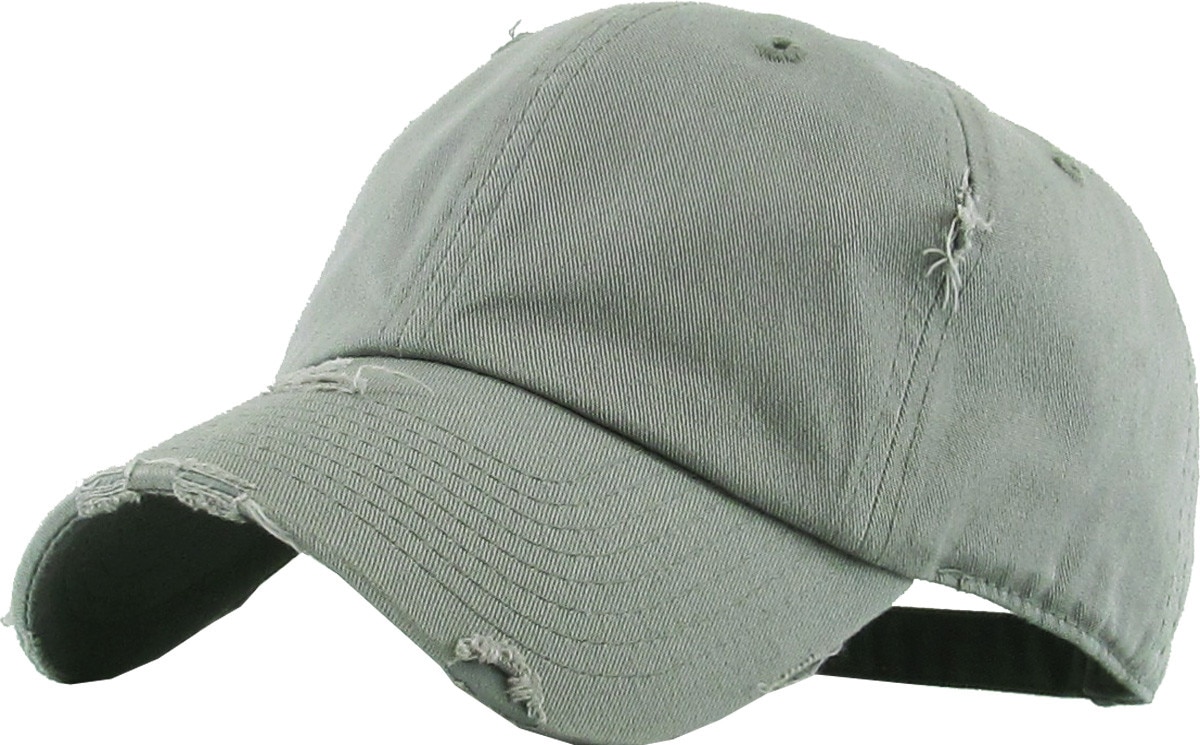 Moss Gray Distressed Vintage Baseball Cap Front Side View